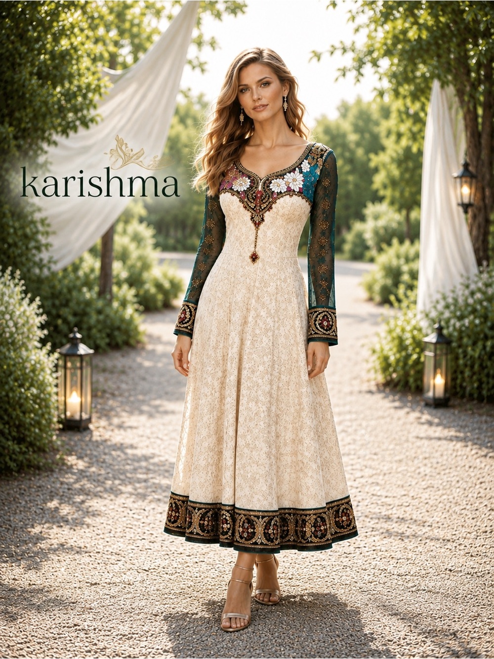 Karishma Heavily Embellished Anarkali Dress,Beaded Artisan Festival,EUC, Size S
